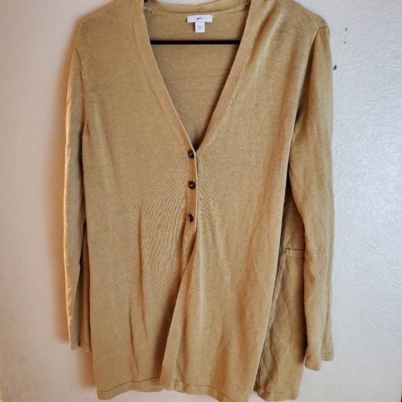 J. JILL Mustard Yellow Linen Boho Button Cardigan - Picture 1 of 5